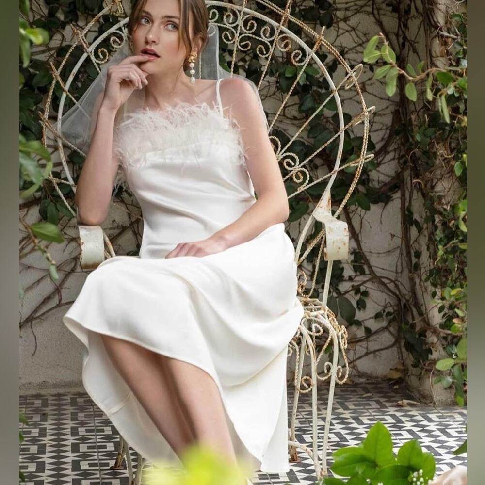 NEW BLU PEPPER NORDSTROM Bone White Ivory Feather Tank $158 Maxi Midi Slip Dress
